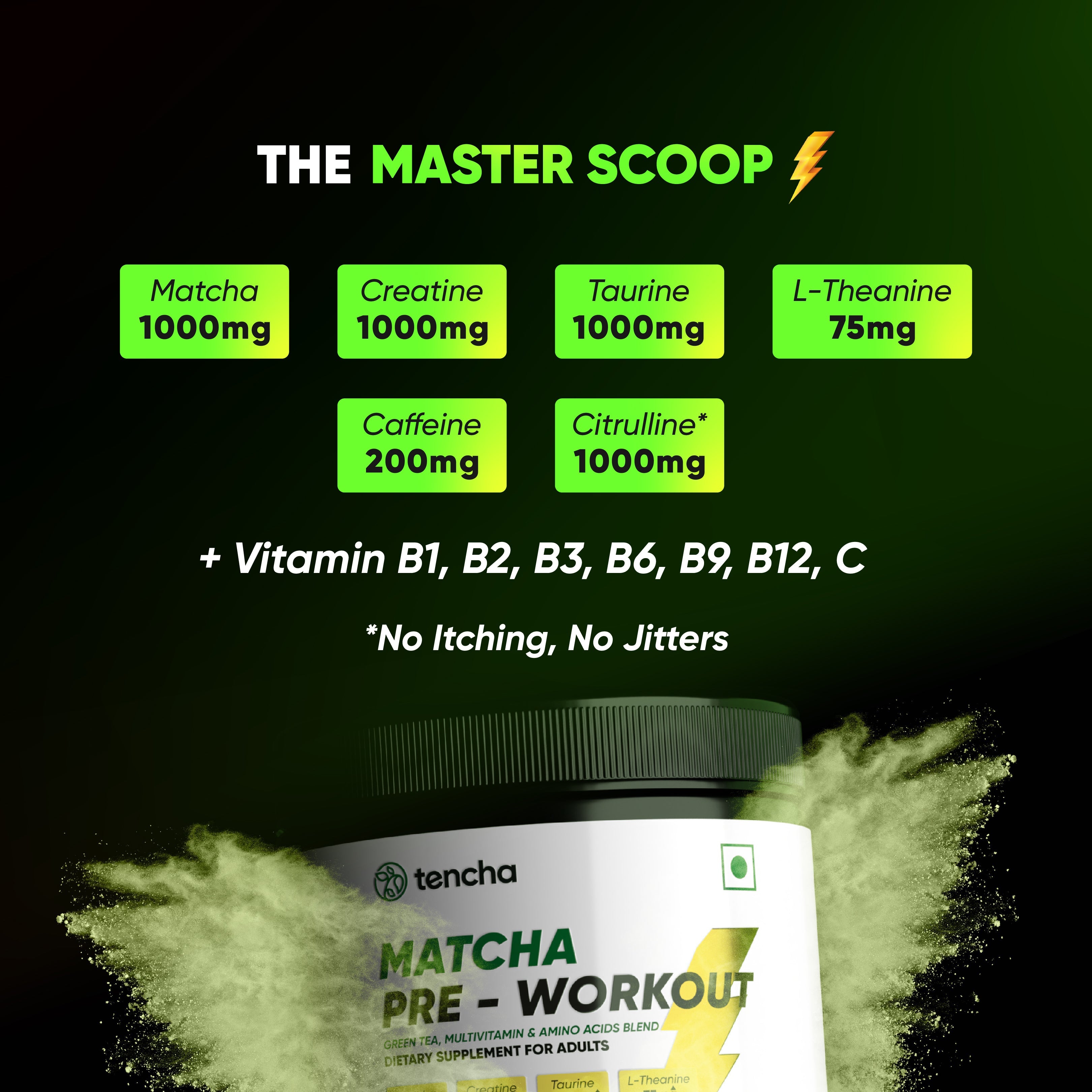 Tencha Pre-Workout Supplements For Men & Women, 90G Powder, 15 Servings