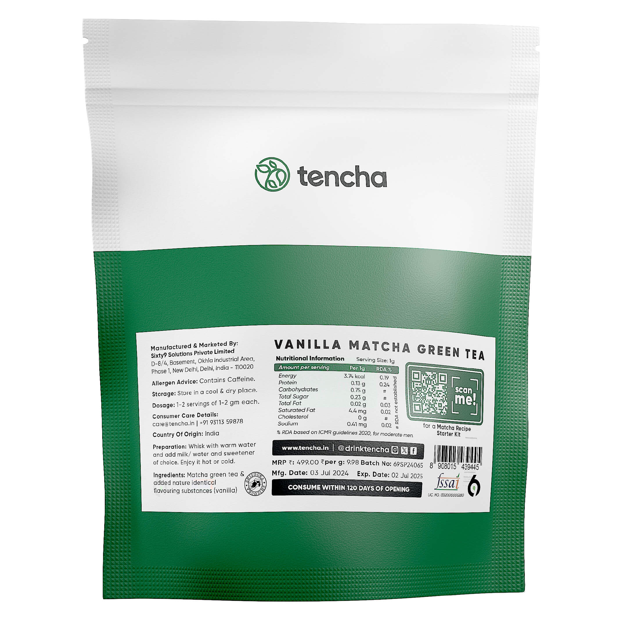 Tencha Vanilla Matcha Tea, 50 Servings, 50 GM