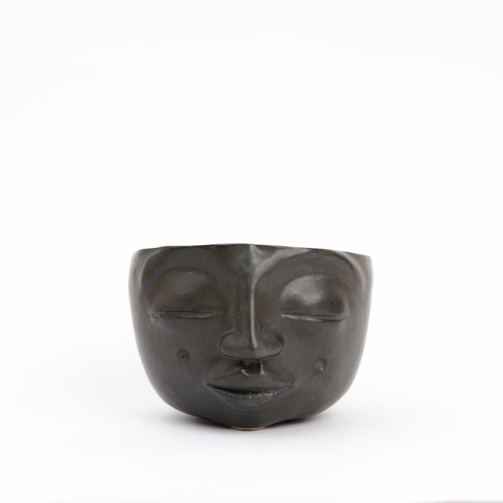 The Orby House Monk Ceramic Planter , Black Matte - without ears