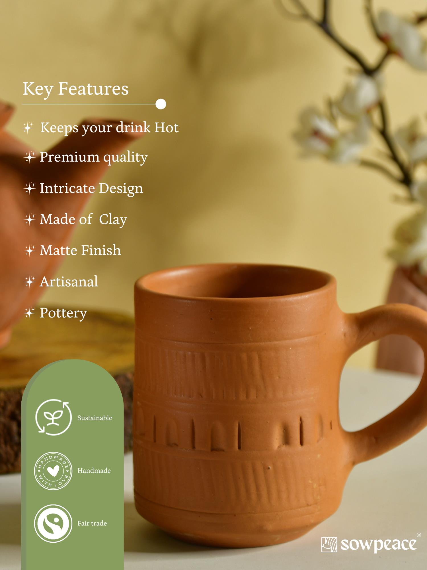 Sowpeace Premium Cylindrical Unglazed Terracotta Mugs