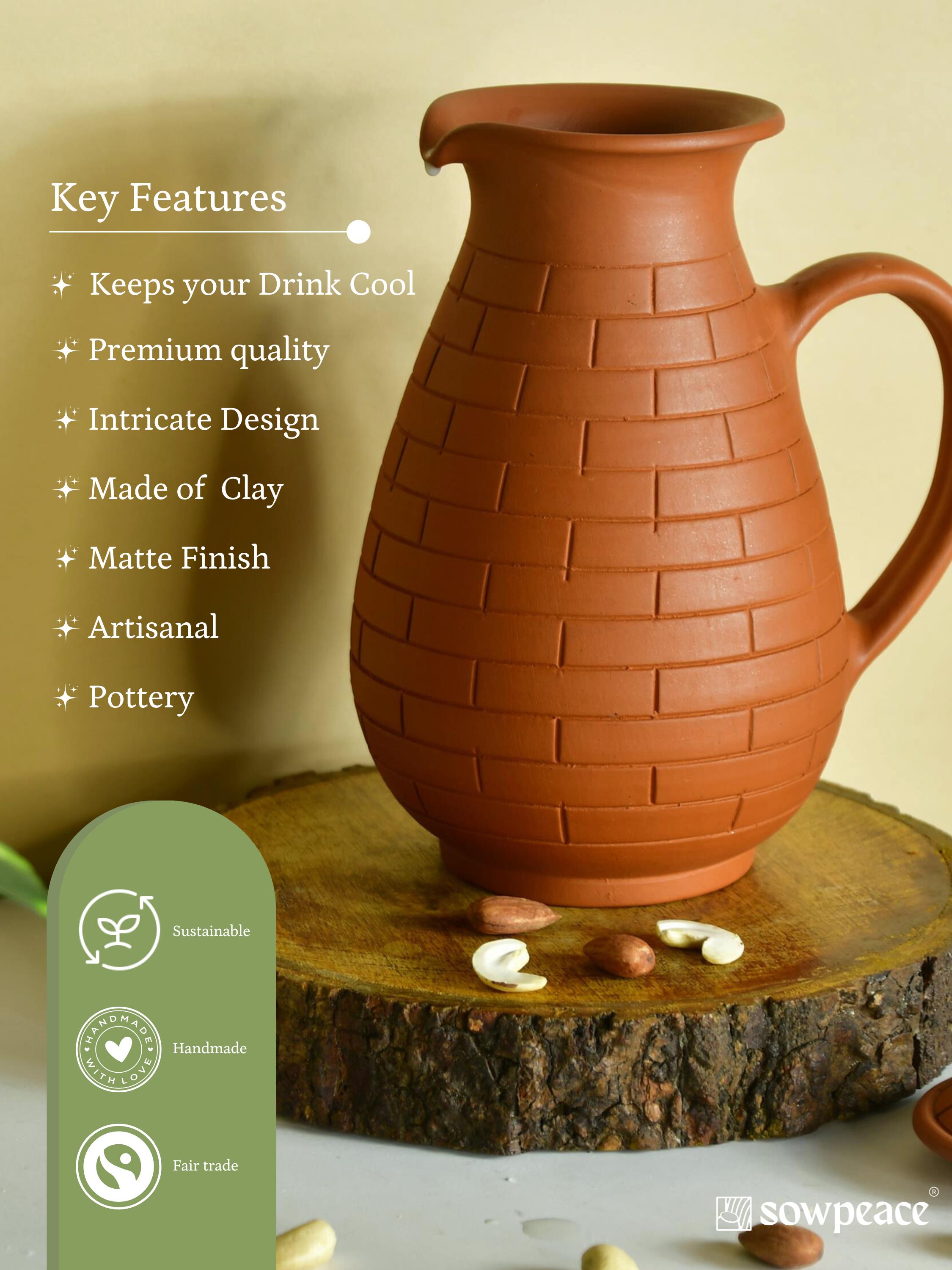 Sowpeace Premium Large Terracotta Jug for Water and Drinks
