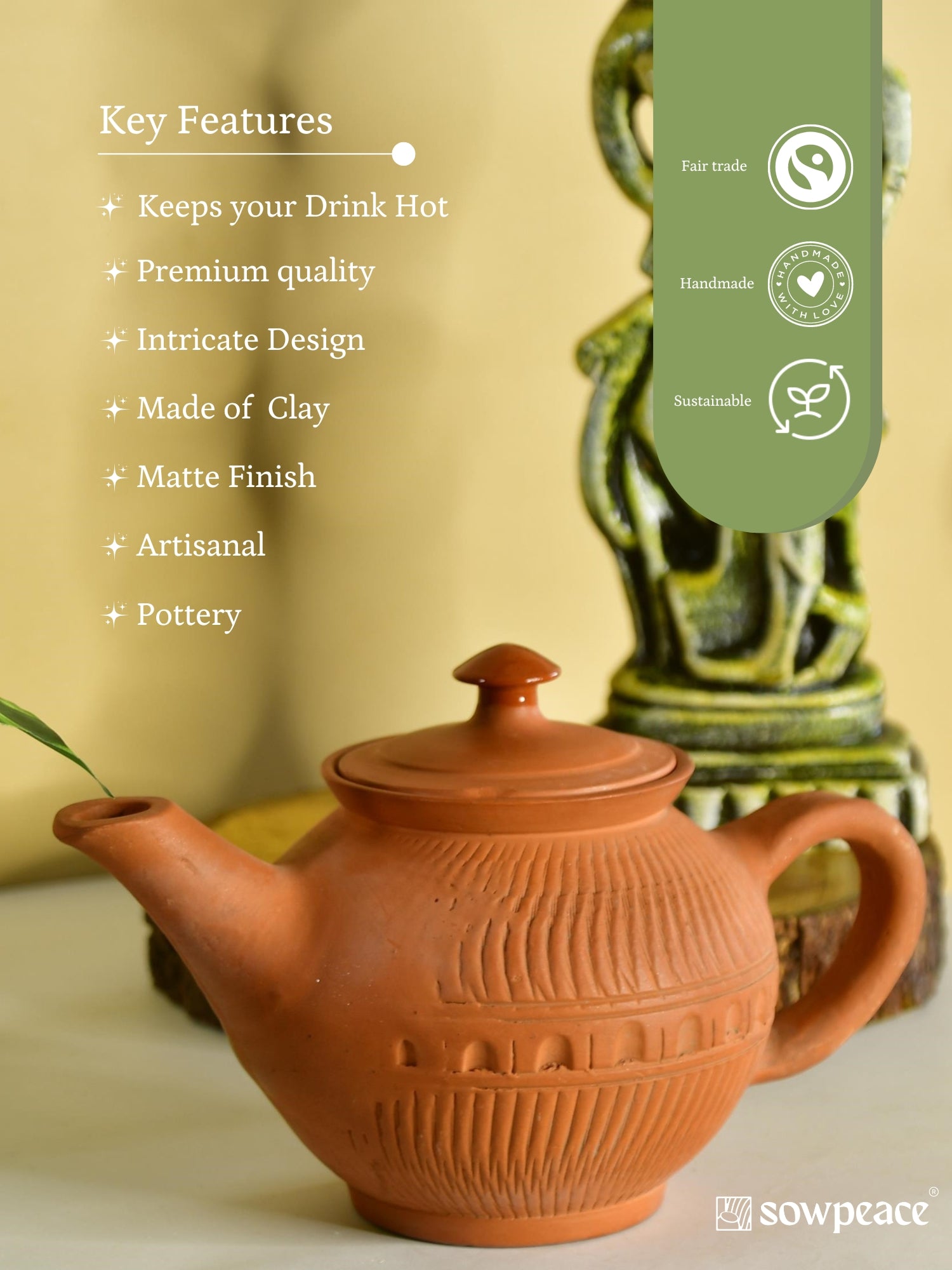 Sowpeace Premium Large Terracotta Kettle for Tea and Coffee