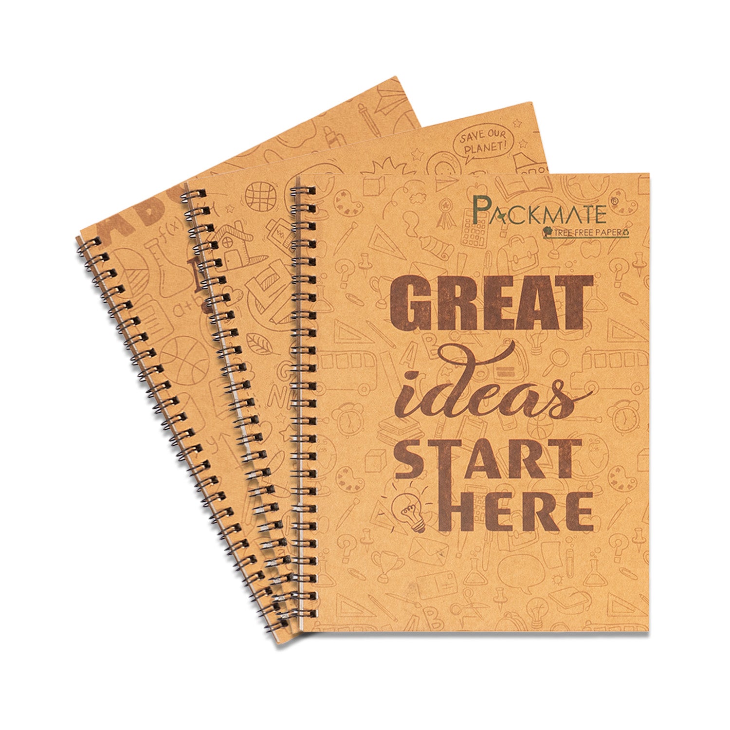 PackMate Spiral Notebook | For Office & Personal Use | Made Using 100% Recycled Paper ( cover design: Great ideas start here)
