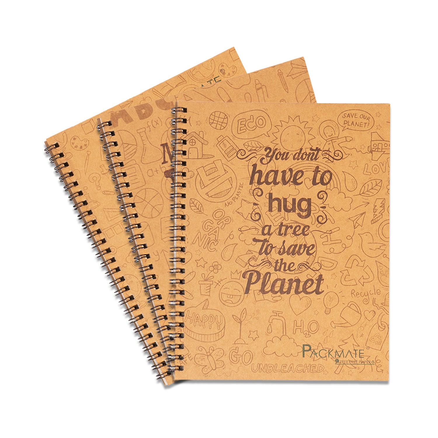 PackMate Spiral Notebook | For Office & Personal Use | Made Using 100% Recycled Paper ( Cover design: you don’t have to hug a tree)