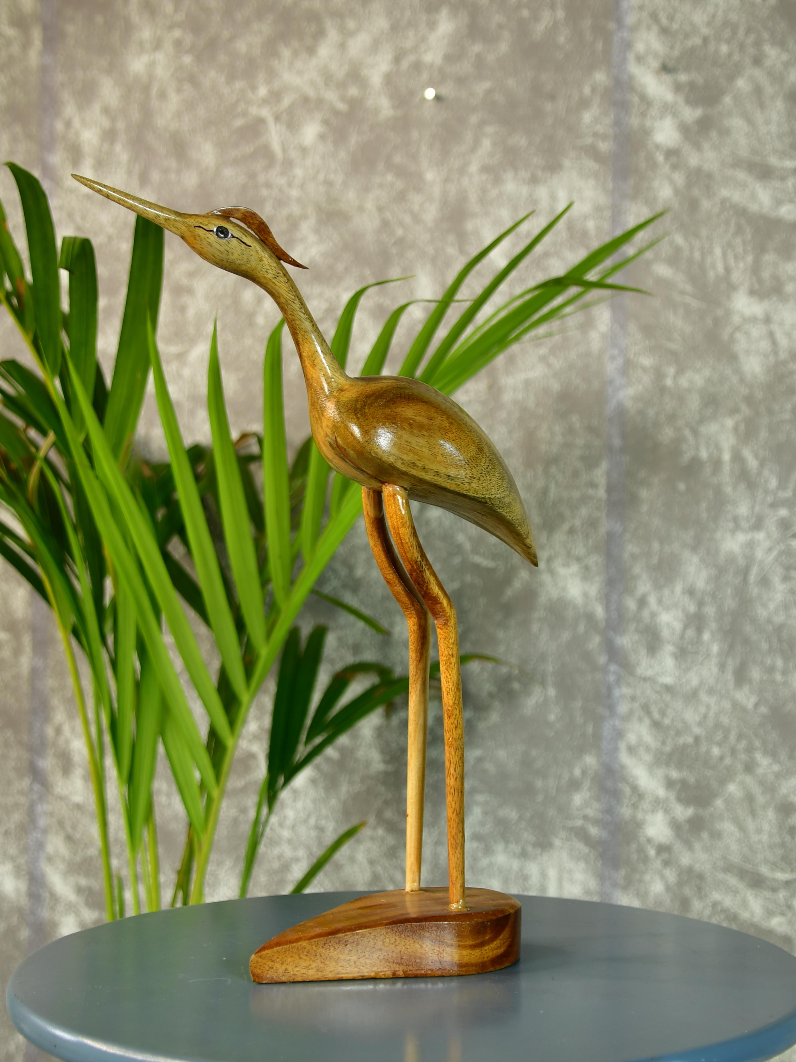 Sowpeace Elegant Wooden Carved Flamingo Sculpture: Premium Abstract Decor Accent