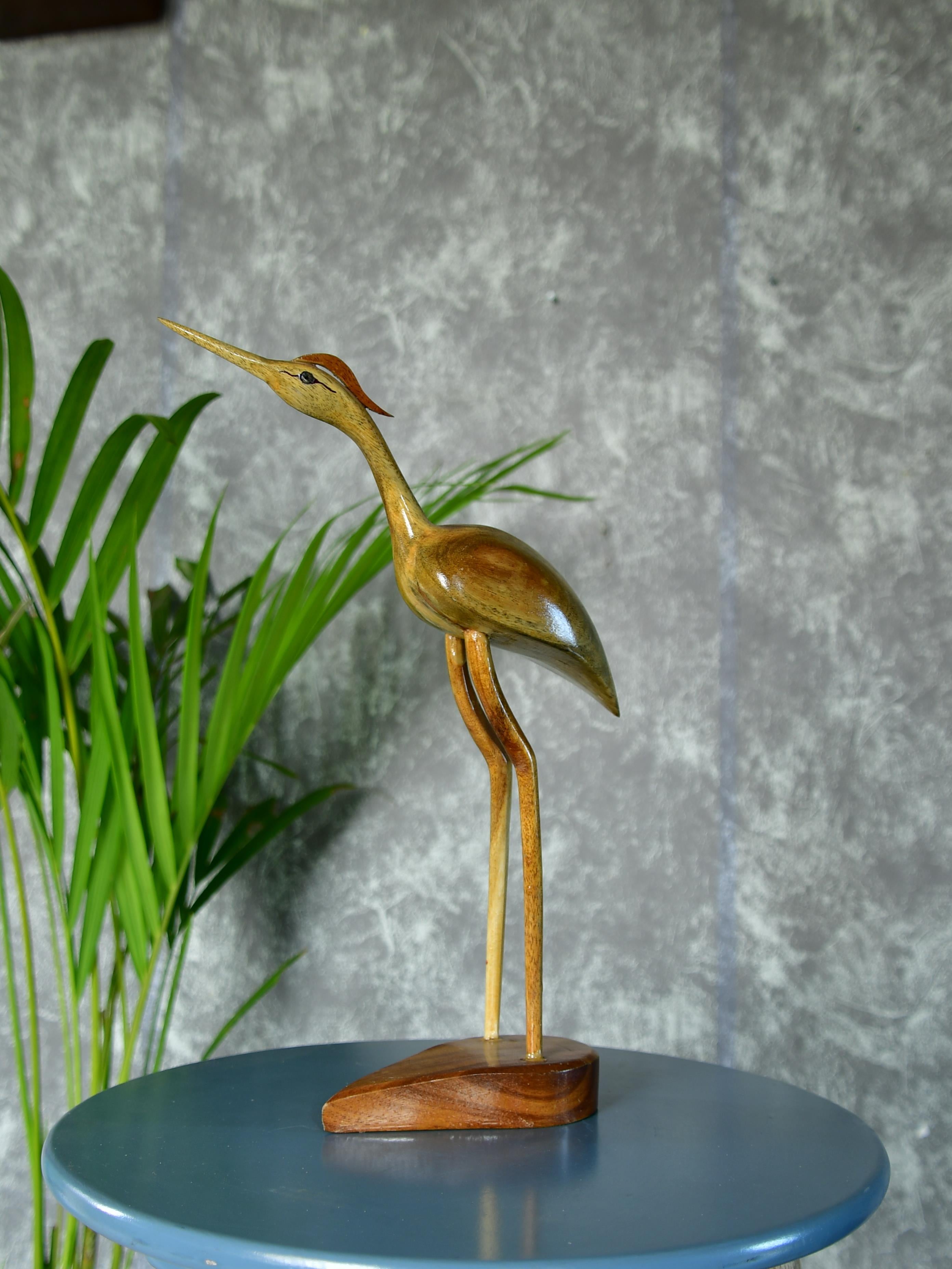 Sowpeace Elegant Wooden Carved Flamingo Sculpture: Premium Abstract Decor Accent