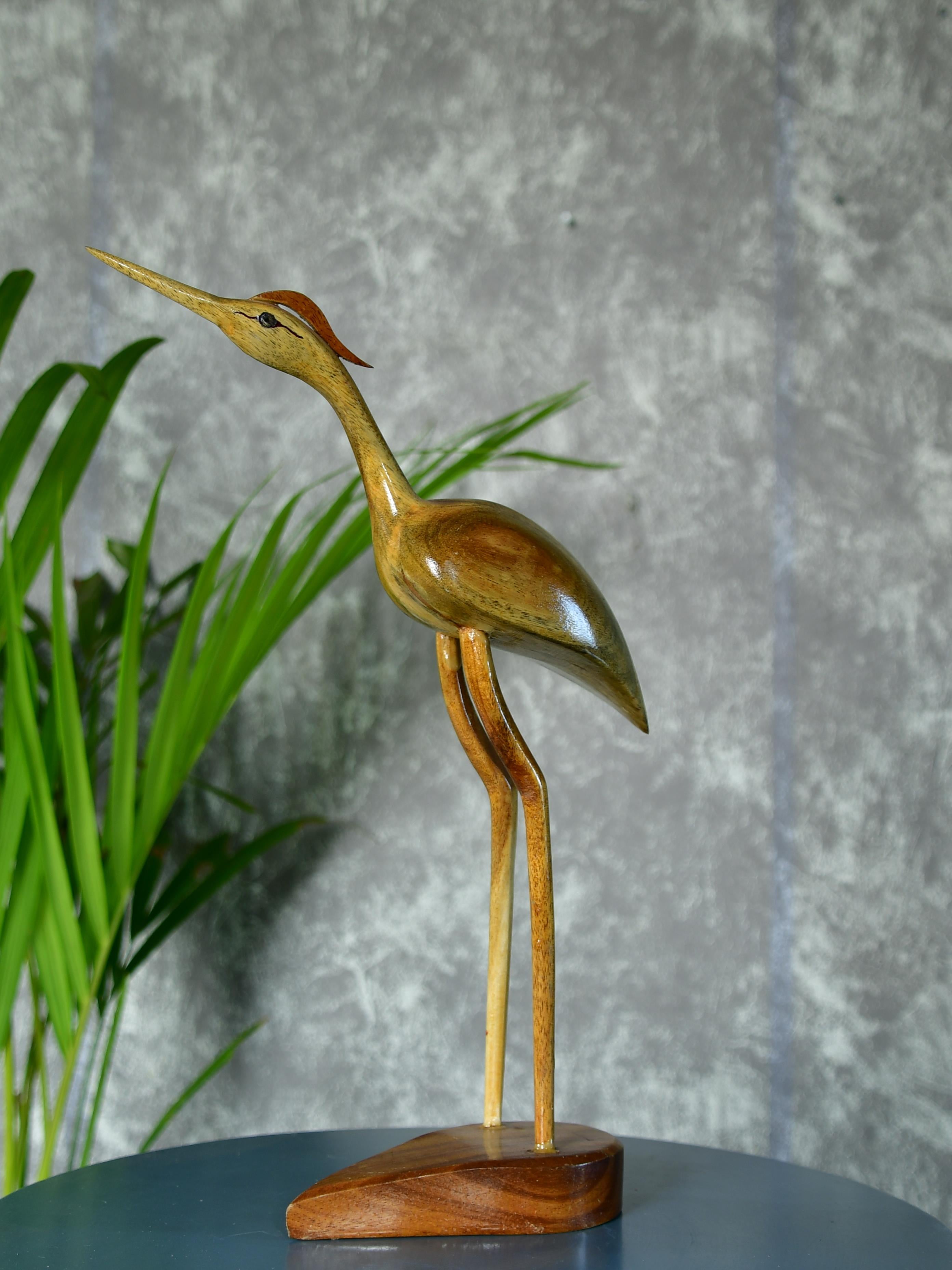 Sowpeace Elegant Wooden Carved Flamingo Sculpture: Premium Abstract Decor Accent