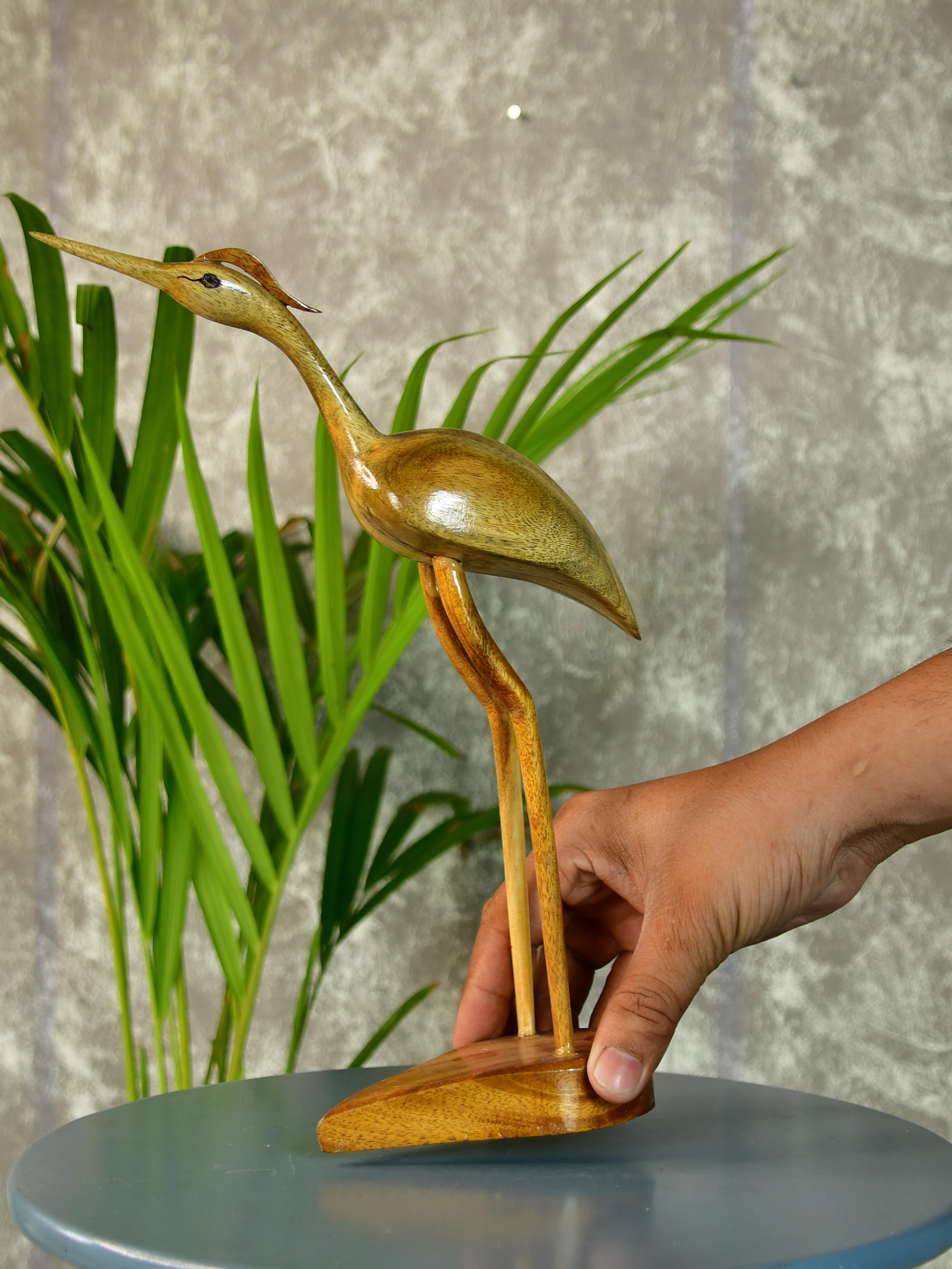 Sowpeace Elegant Wooden Carved Flamingo Sculpture: Premium Abstract Decor Accent