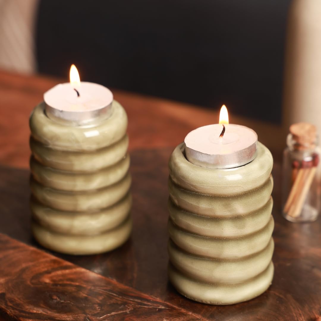 SOSA Candles Ceramic Tea Light Candle Holder + 5 Tea Light Candles (Set of 2)