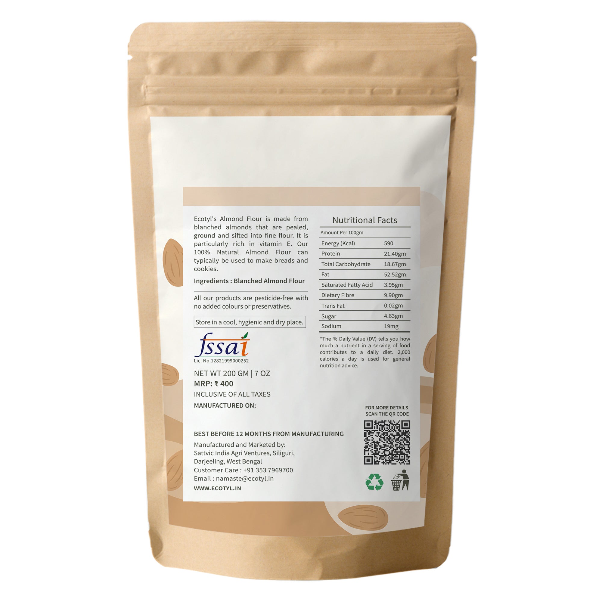 Ecotyl Natural Almond Flour (Blanched) - 200g