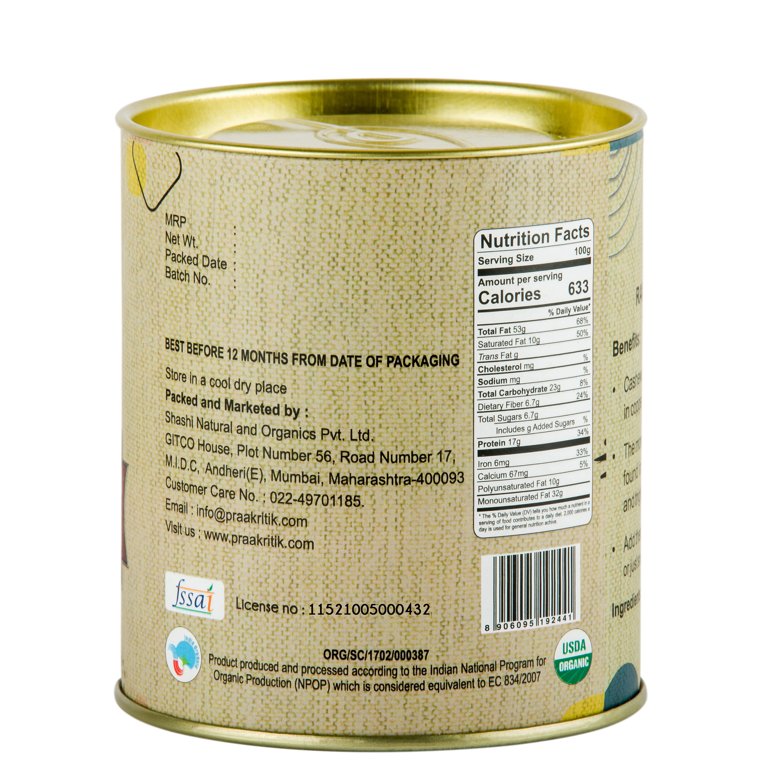 Praakritik Organic Whole Cashew 200g