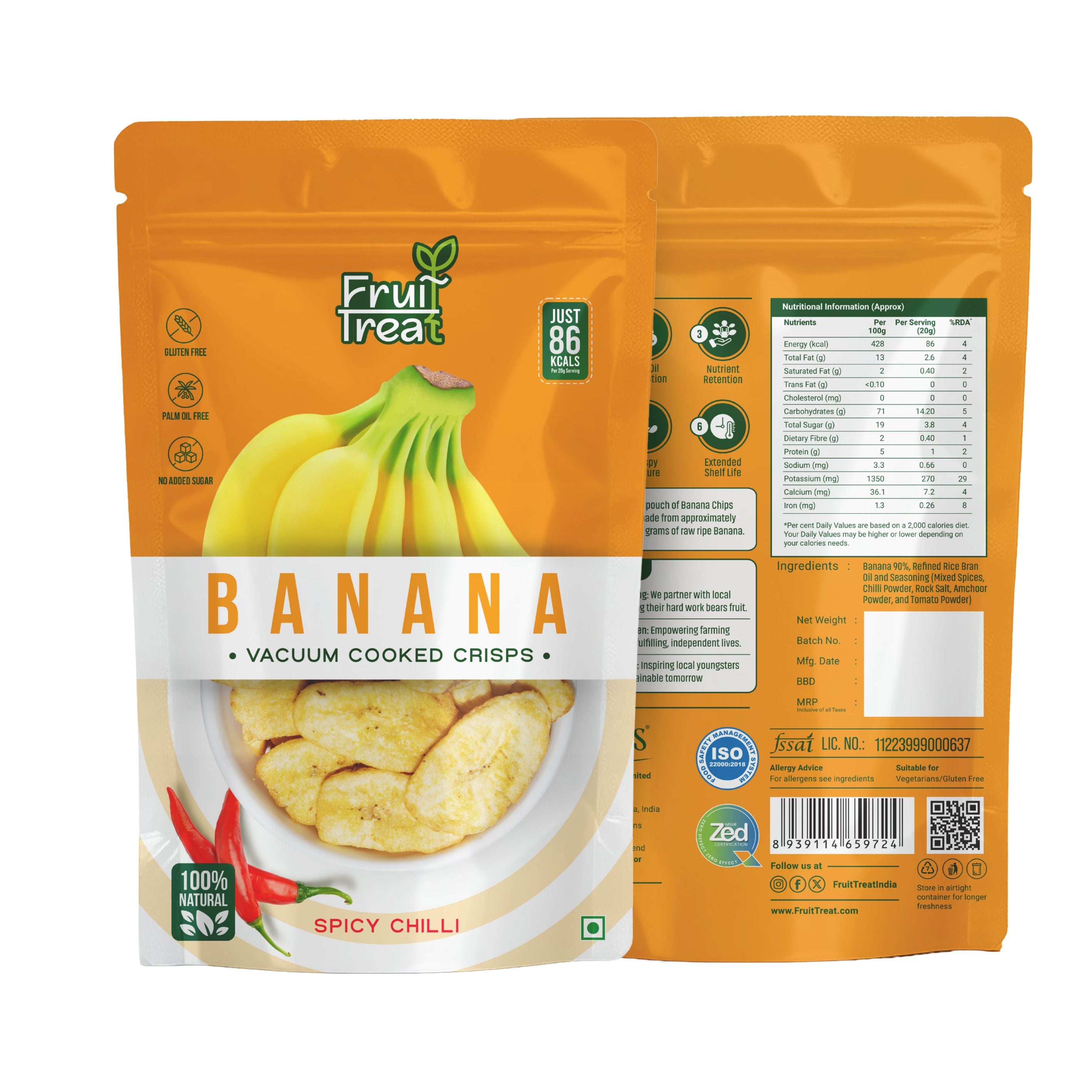 Fruit Treat Banana Chilli Crisps Pack of 5 ( 50 Grams Each )
