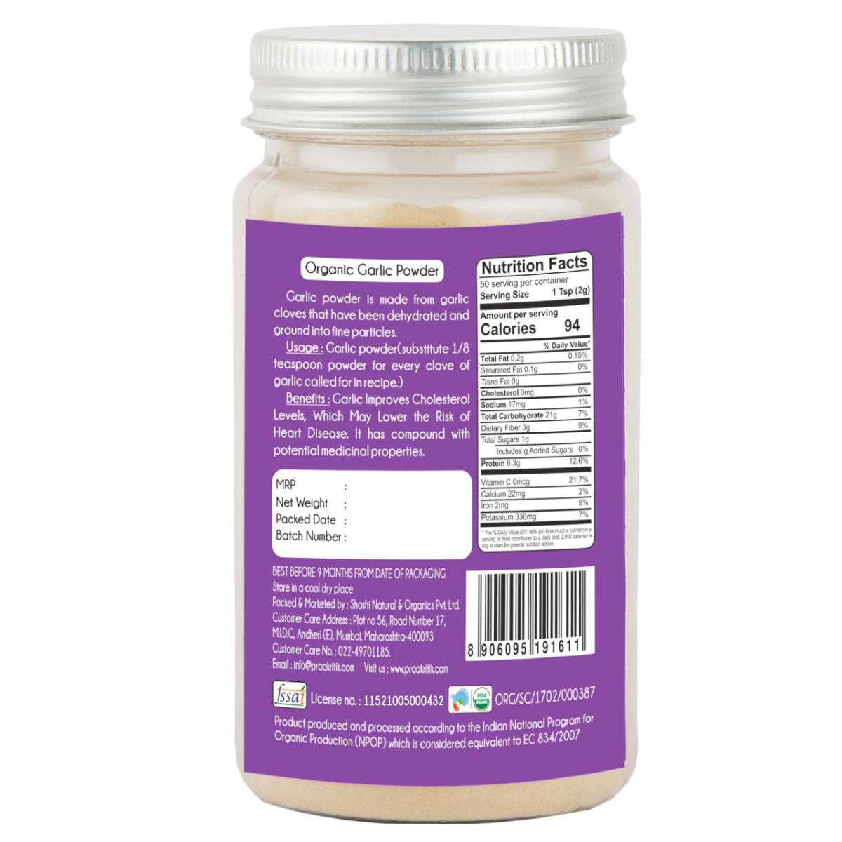Praakritik Organic Garlic Powder 100g