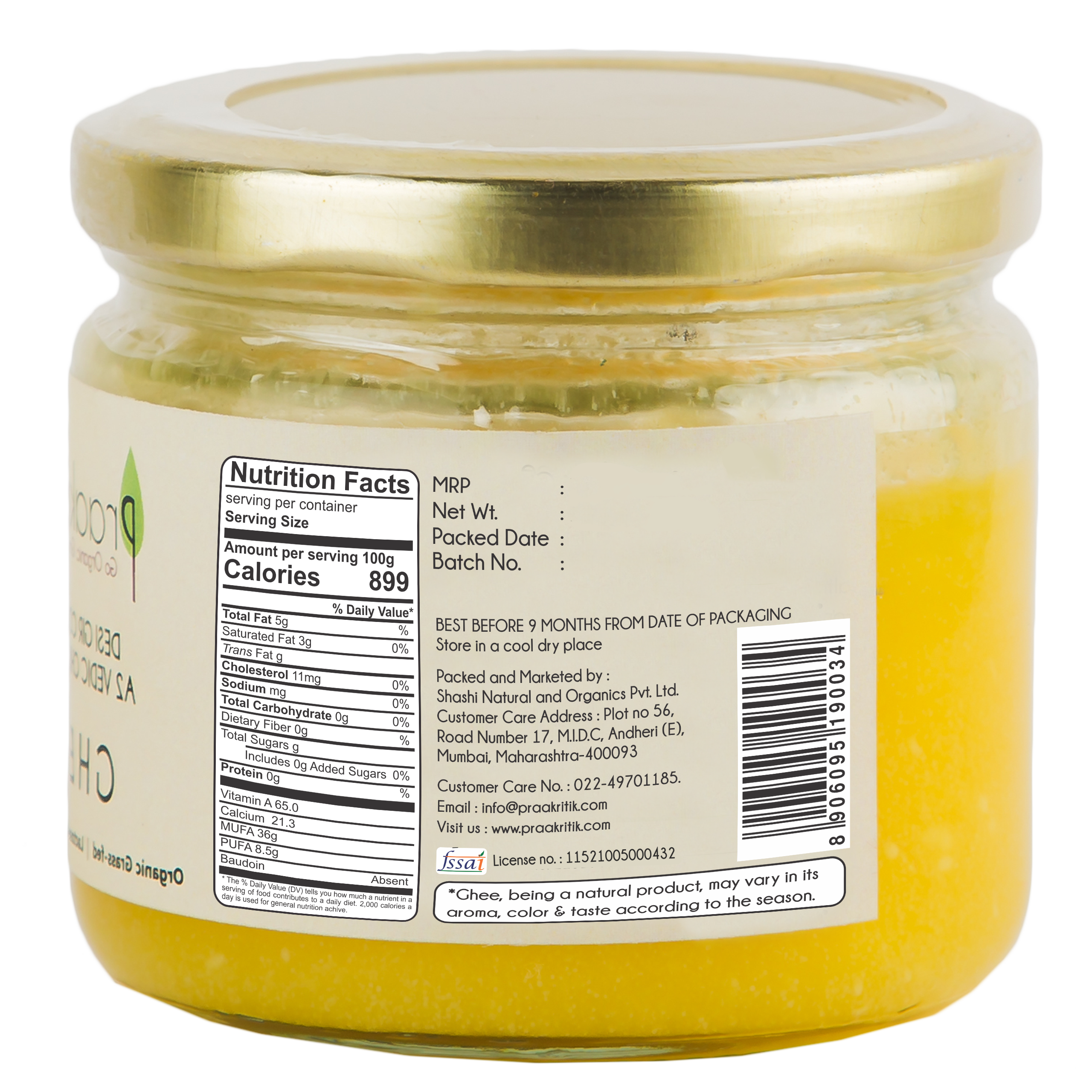 Praakritik A2 Bilona Gir Cow Ghee Vedic Churned