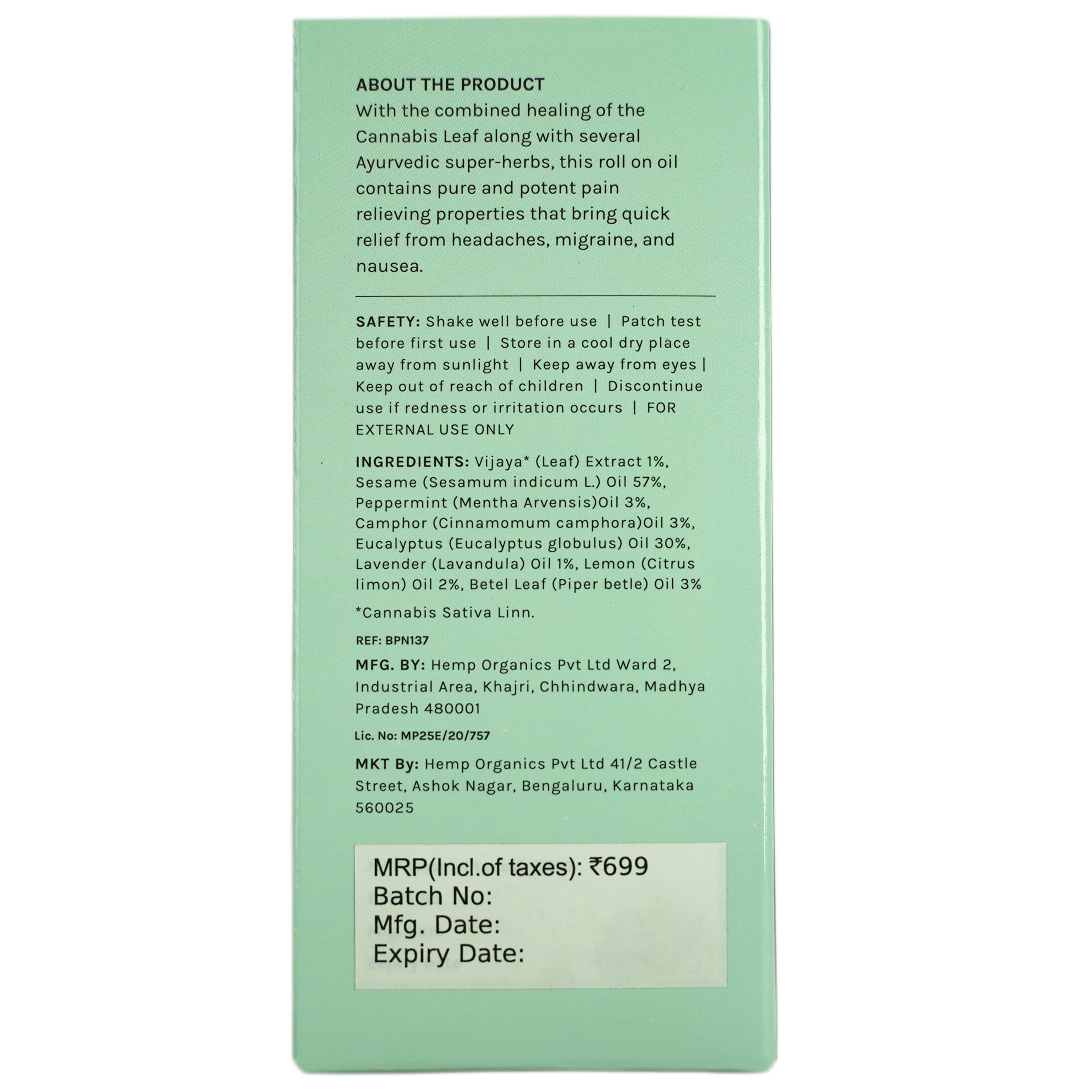 India Hemp Cannabliss Migraine Pain Relief - 10 ML