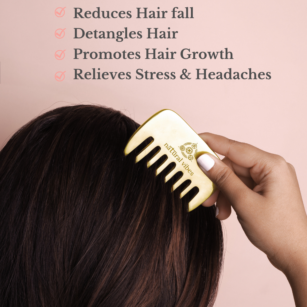 Natural Vibes Kansa Hair Comb for Hair Fall, Growth, Circulation & Stress Relief