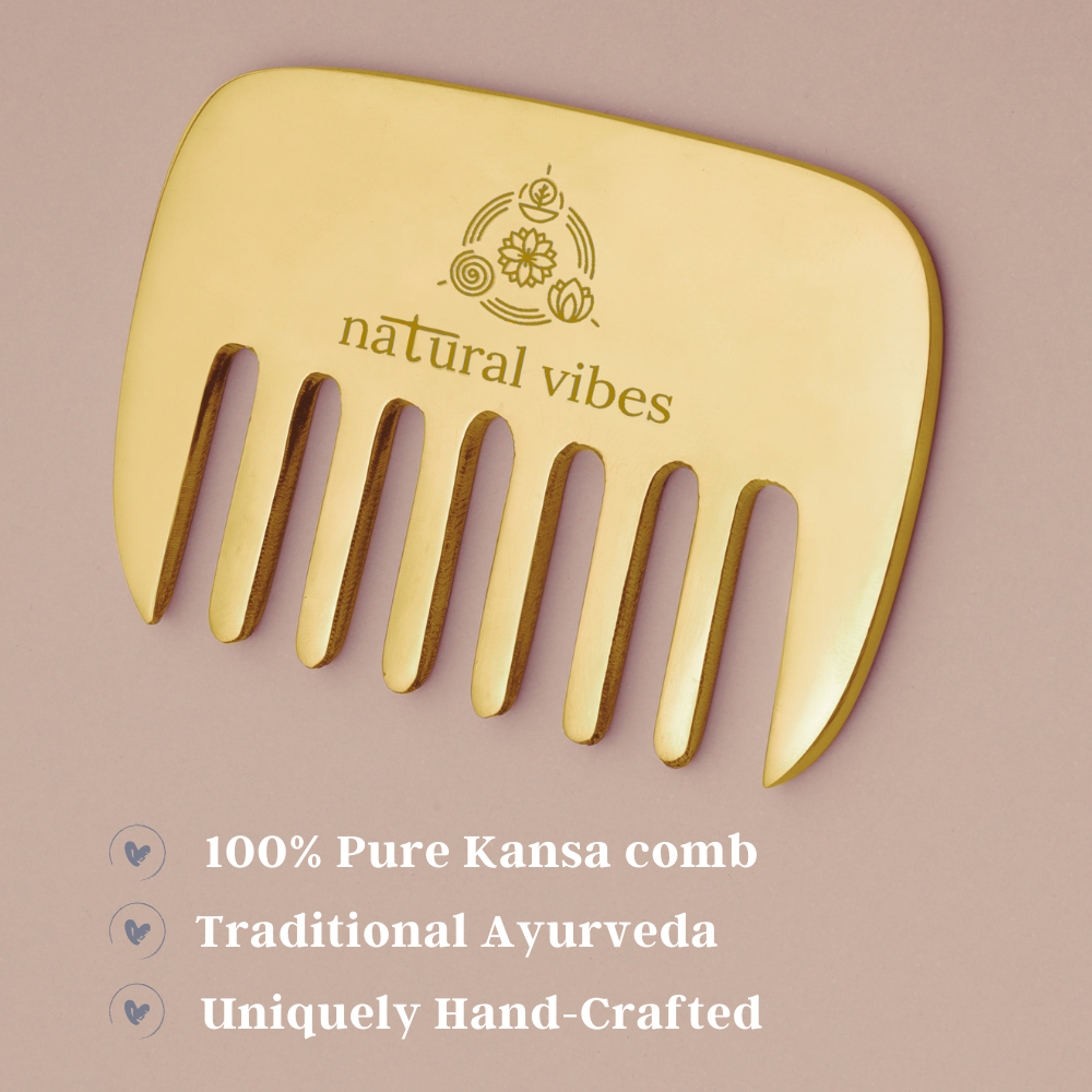 Natural Vibes Kansa Hair Comb for Hair Fall, Growth, Circulation & Stress Relief