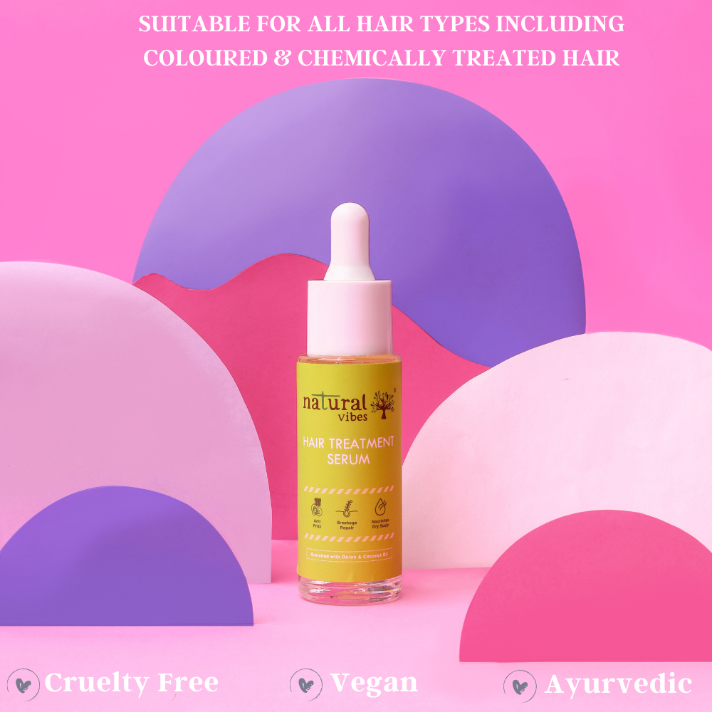 Natural Vibes Hair Treatment Serum 30 ml with Onion & Coconut - Reduces Hair Fall, Controls Frizz, Nourishes Dry Scalp & Promotes Hair Growth