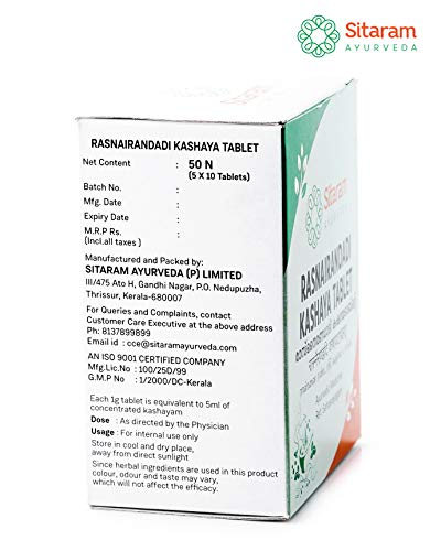 Sitaram Ayurveda Rasnerandadi Kashaya Tablet 50 Nos (Prescription Medication)