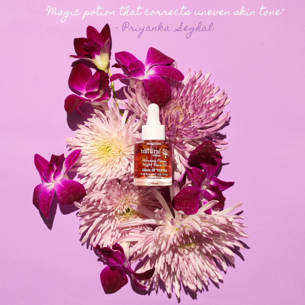 Natural Vibes - Anti Ageing Nirvana Flower Night Face Oil 20ml- Elixir of 'You'th with Vitamin A, C & E