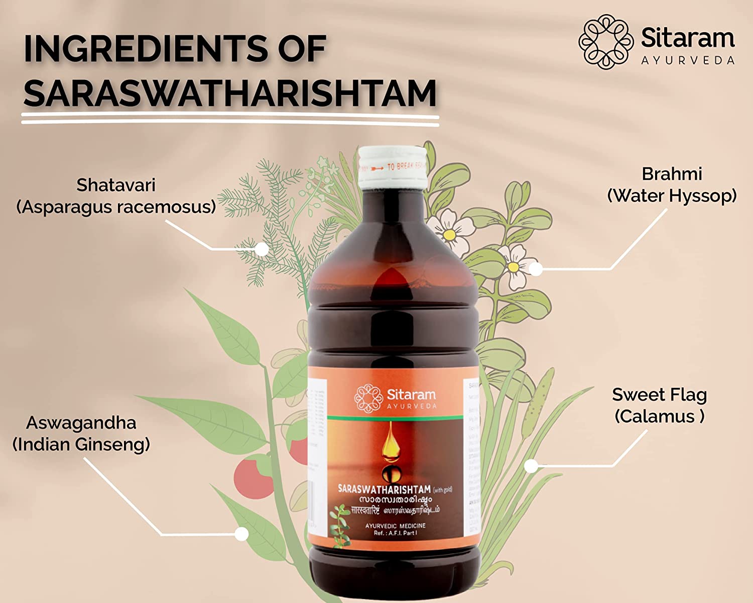 Sitaram Ayurveda Saraswatharishtam 200 Ml(With Gold) (Prescription Medication)