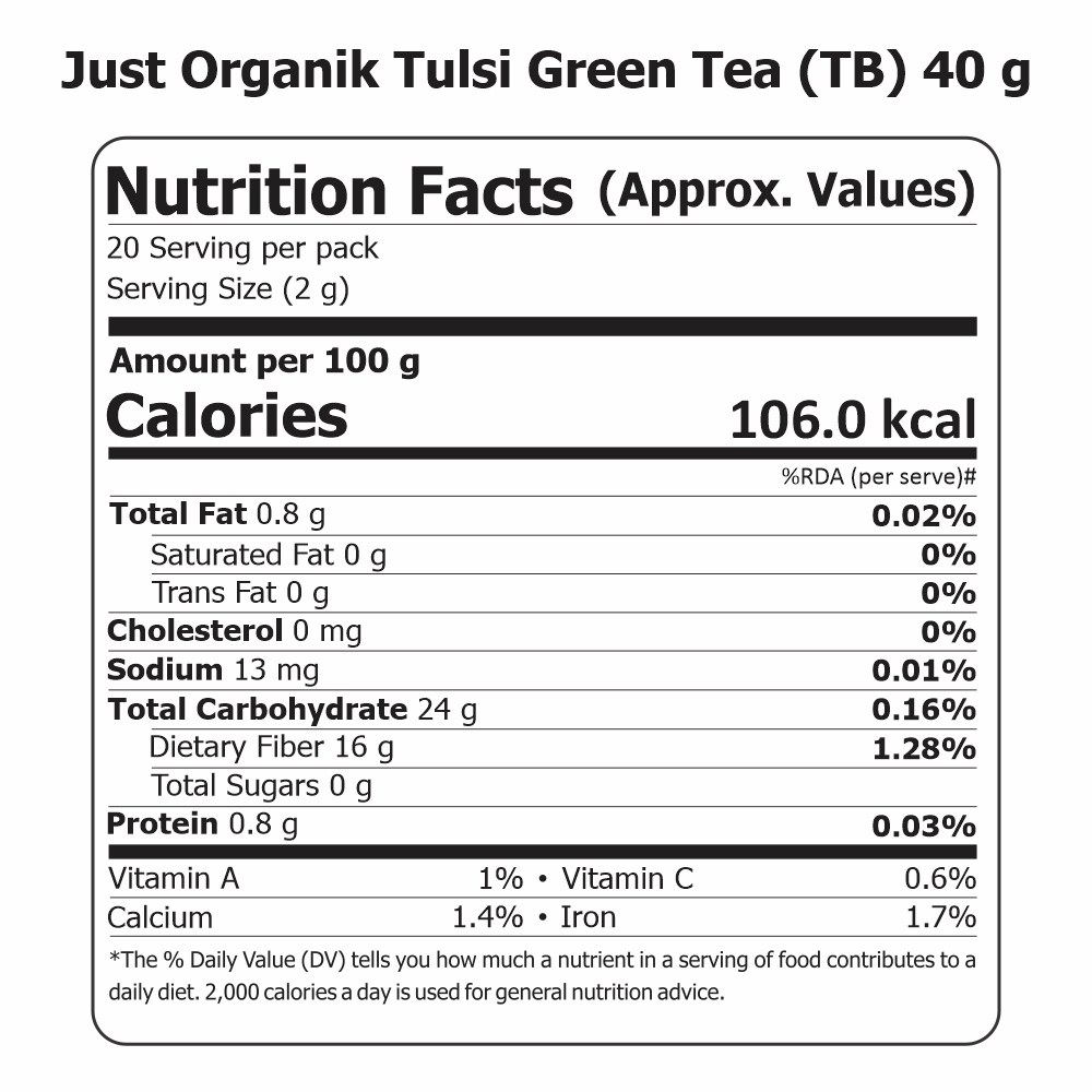 Just Organik Organic Tulsi-Green Tea 20 TEA BAGS