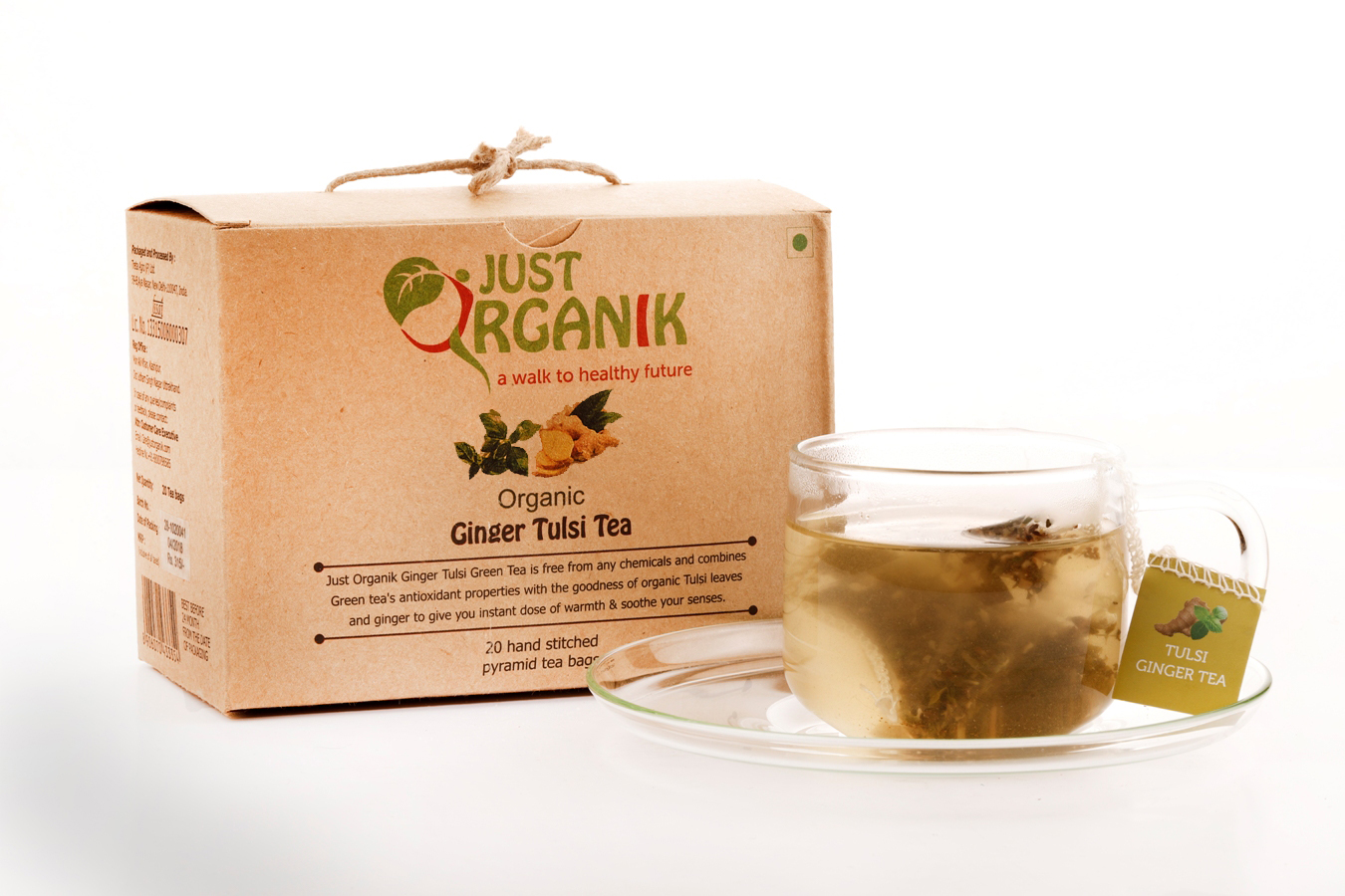 Just Organik Organic Ginger Tulsi Tea 20 TEA BAGS