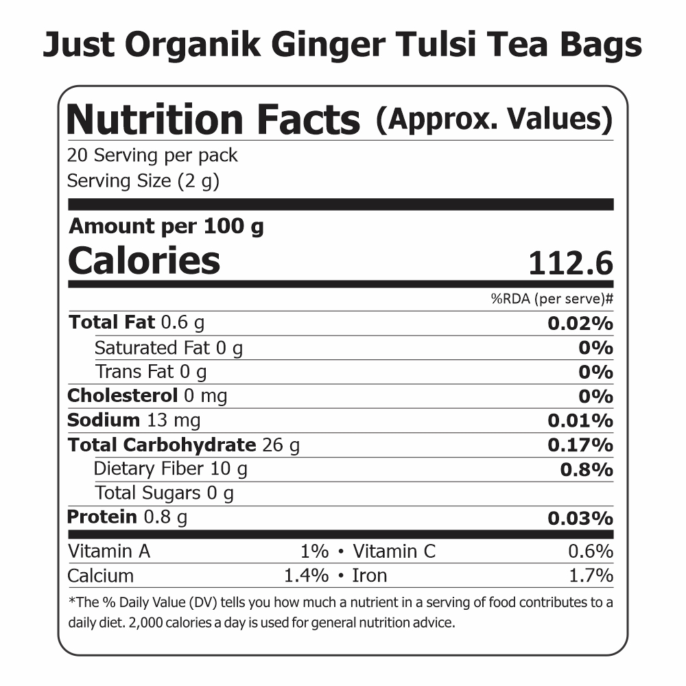 Just Organik Organic Ginger Tulsi Tea 20 TEA BAGS