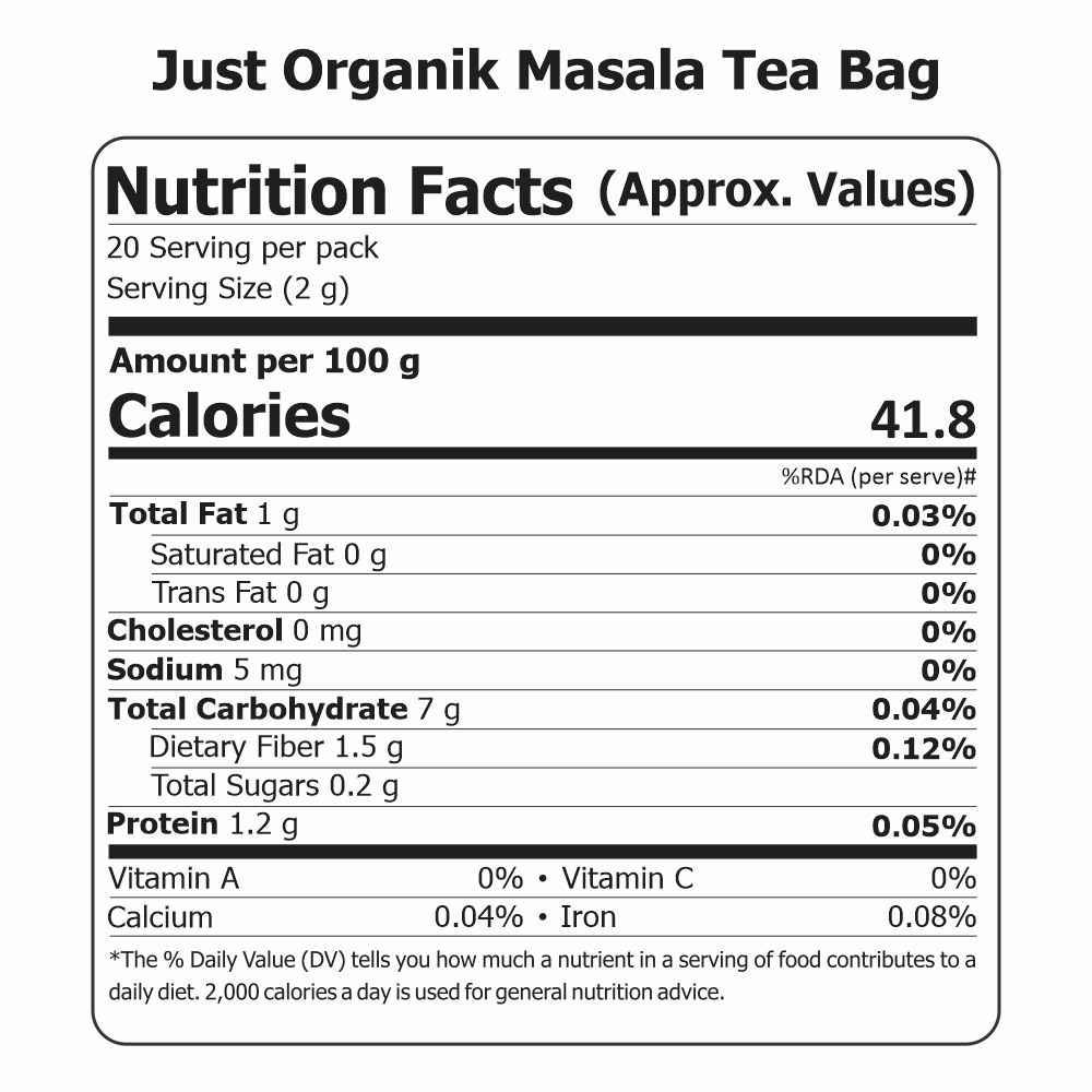 Just Organik Organic Masala Tea 20 TEA BAGS