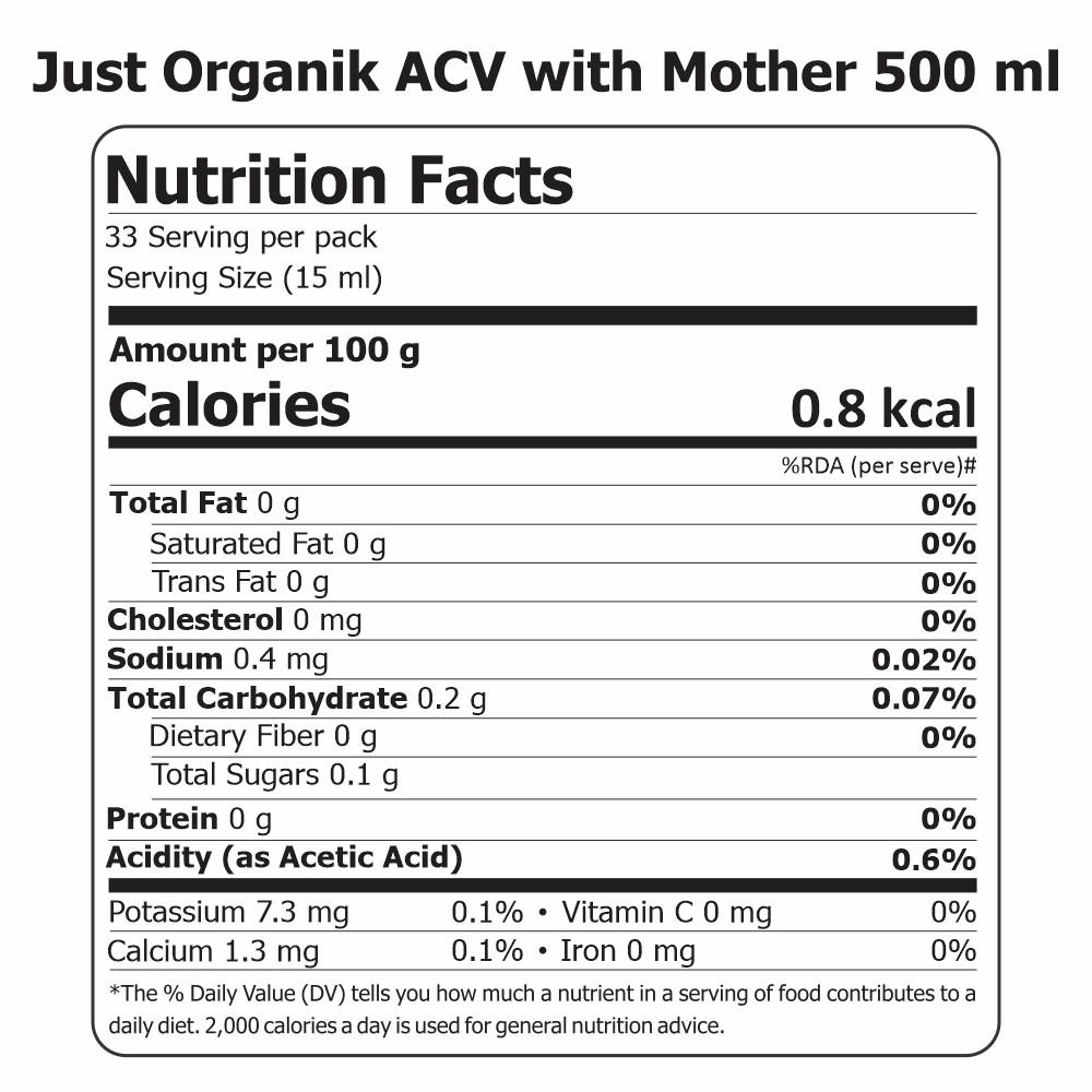 Just Organik Organic Apple Cider Vinegar with Mother 500 ml