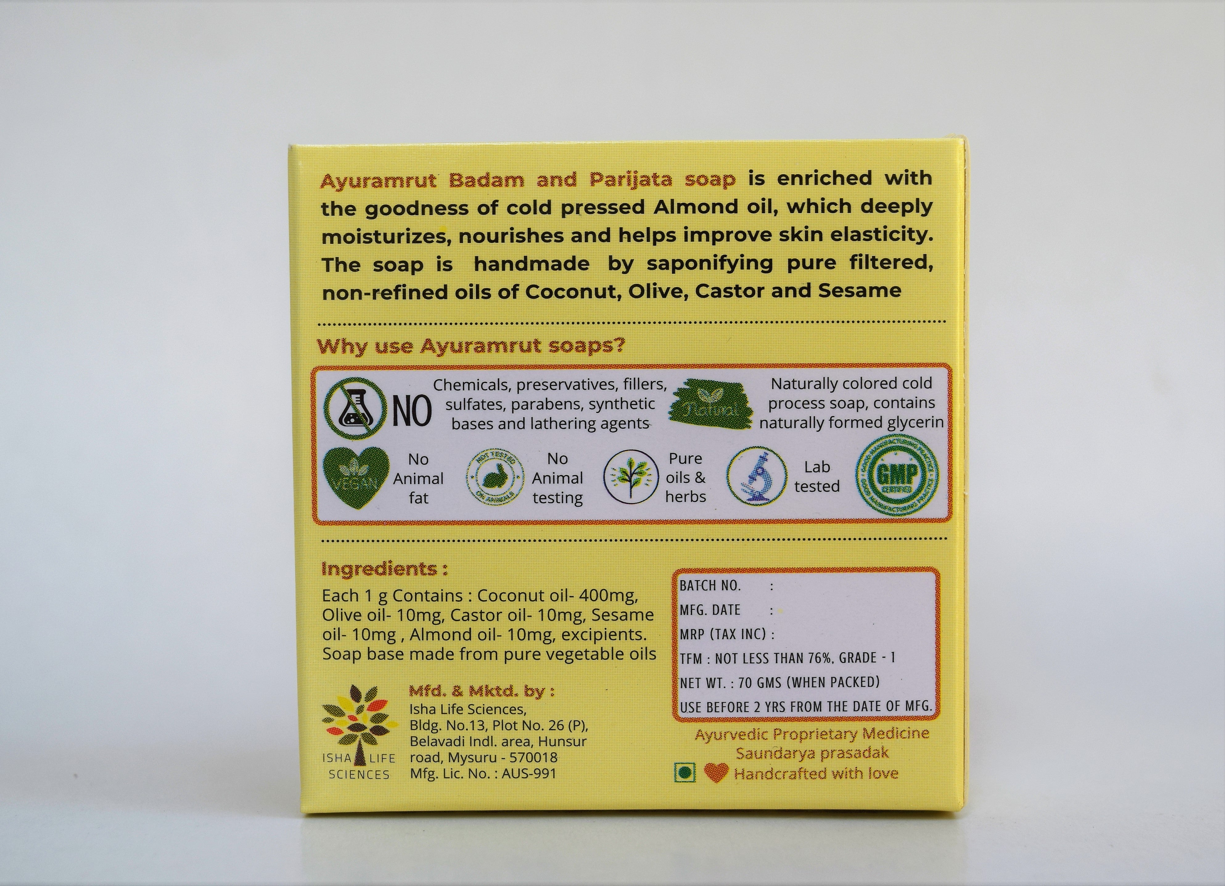 Ayuramrut Badam and Parijata Natural Handmade Ayurvedic Soap (Pack of 4)