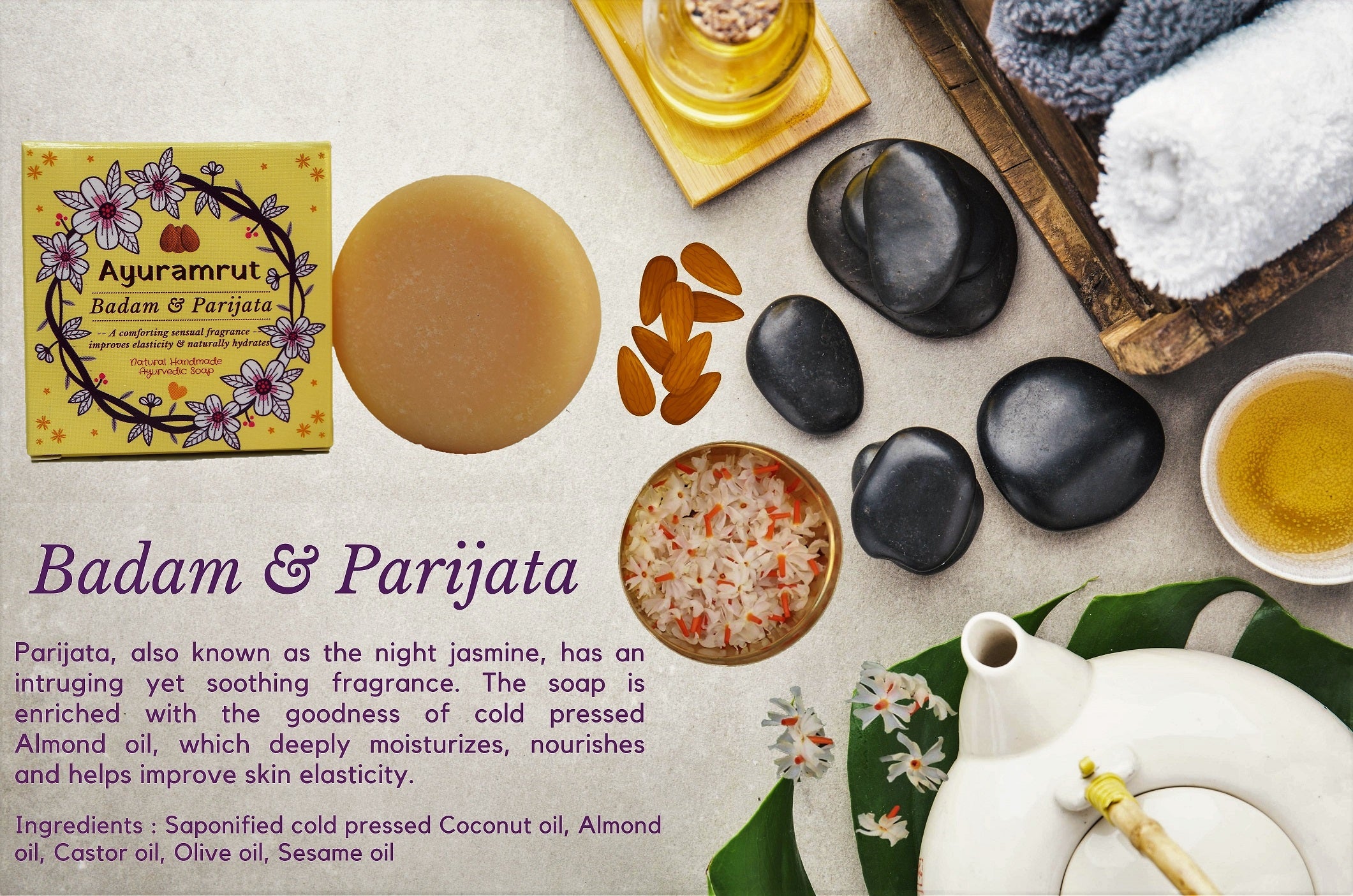 Ayuramrut Badam and Parijata Natural Handmade Ayurvedic Soap (Pack of 4)