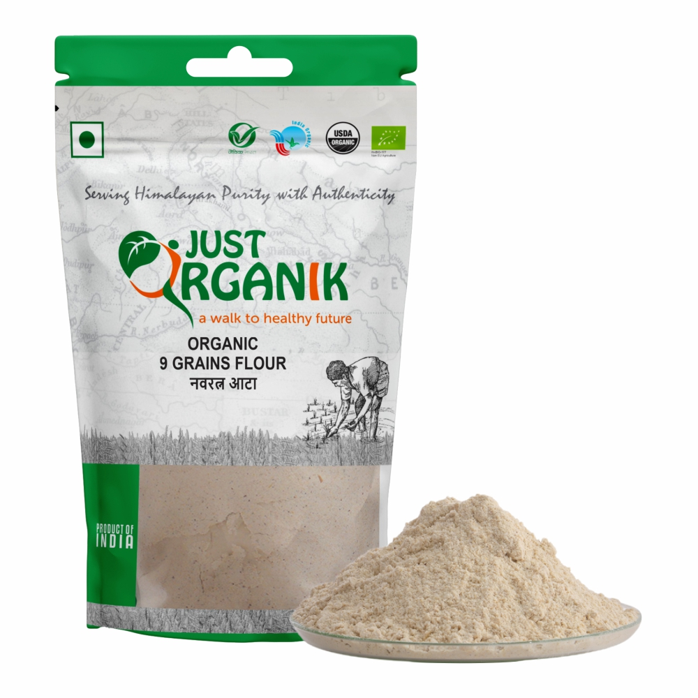 Just Organik Organic 9 Grains Flour 2kg (pack of 2, 2x1 kg)