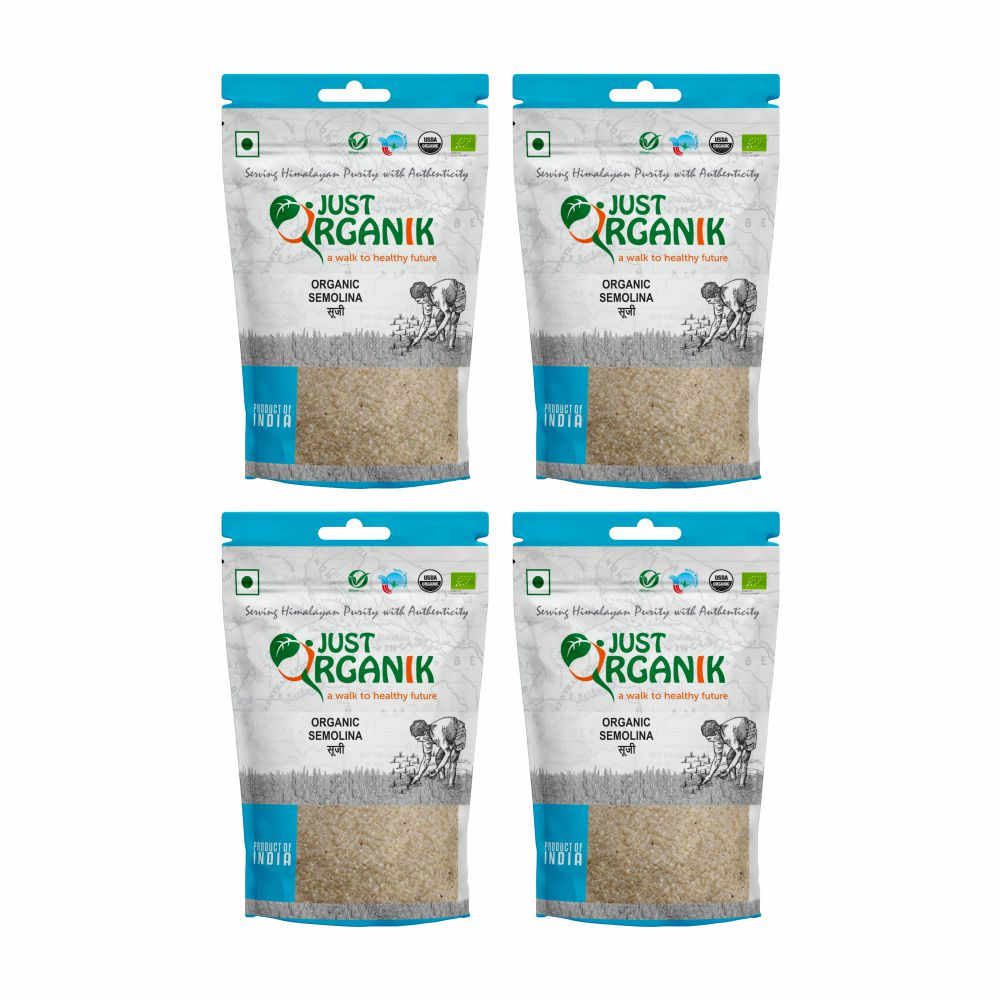 Just Organik Organic Semolina (Suji) 2kg (pack of 4, 4x500g)