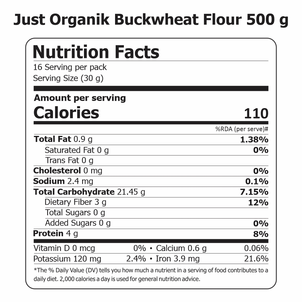 Just Organik Organic Buckwheat Flour/ Kuttu aata 1 kg (pack of 2, 2x1kg)