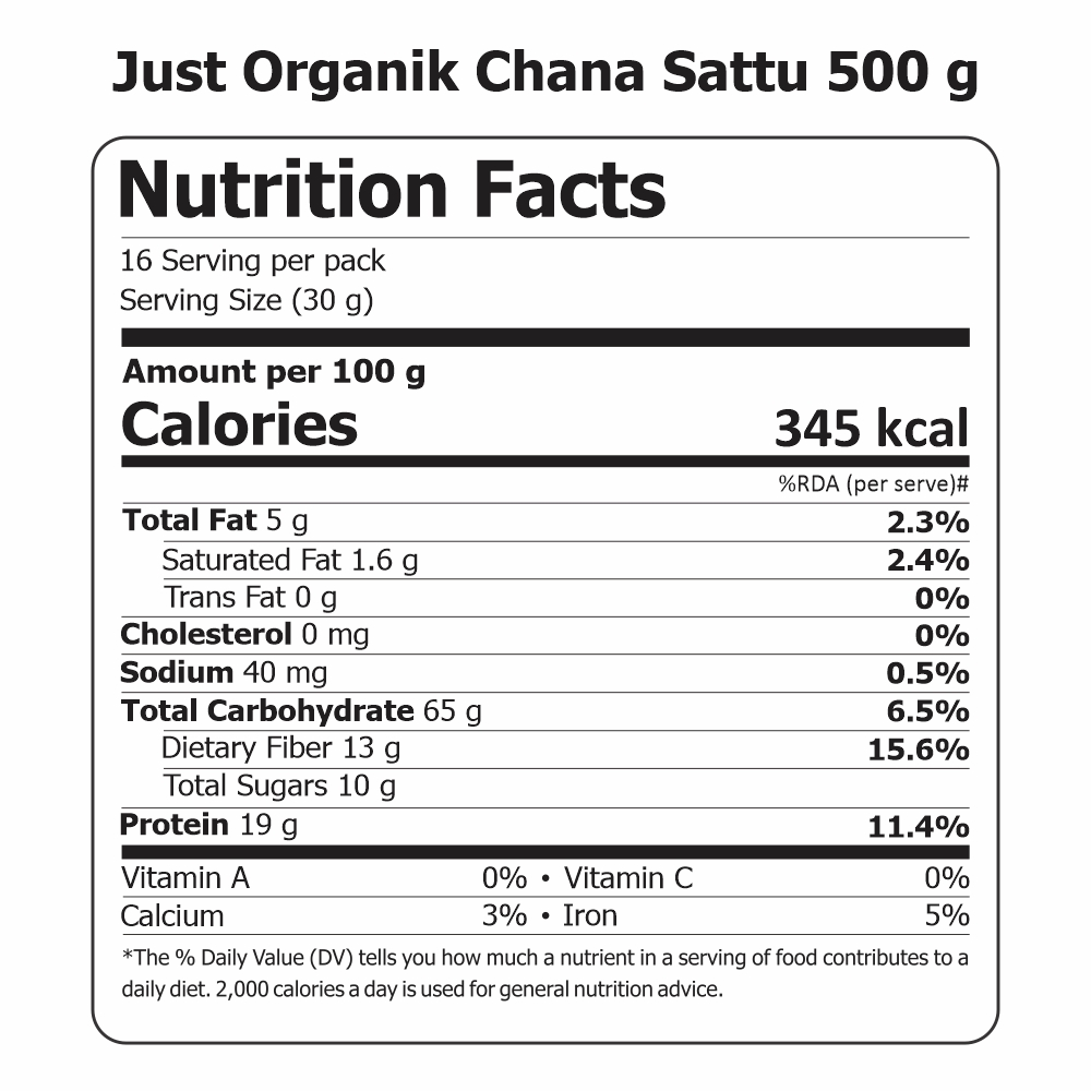 Just Organik Organic Chana Sattu 1kg (pack of 2, 2x500g)
