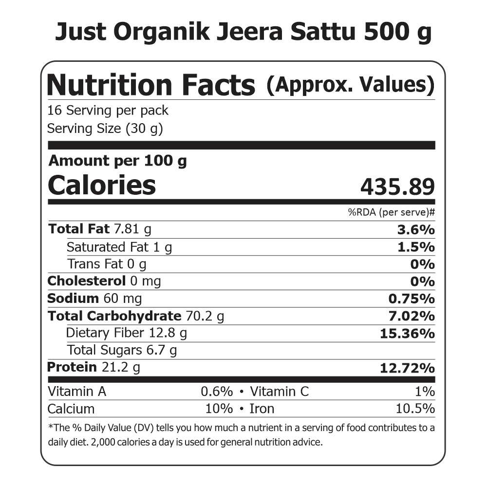 Just Organik Organic Jeera Sattu 1kg (pack of 2, 2x500g)