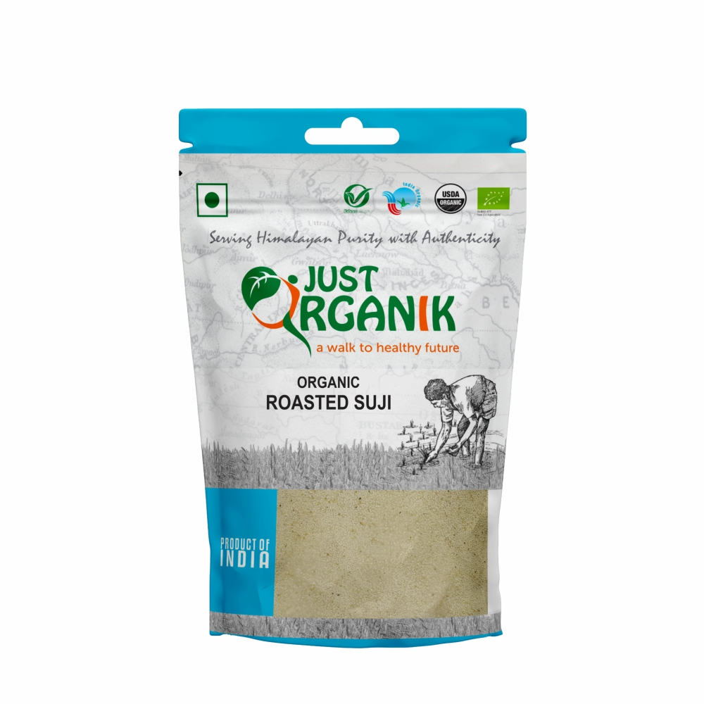 Just Organik Organic Roasted Semolina (Suji) 1.5kg(pack of 3, 3x500g)