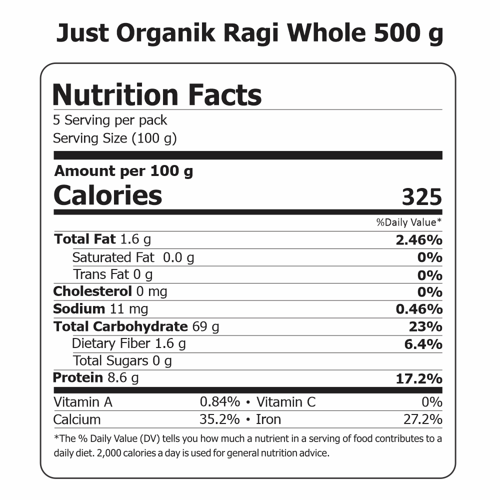 Just Organik Organic Ragi Whole (Finger Millet) 2kg (pack of 4, 4x500g)