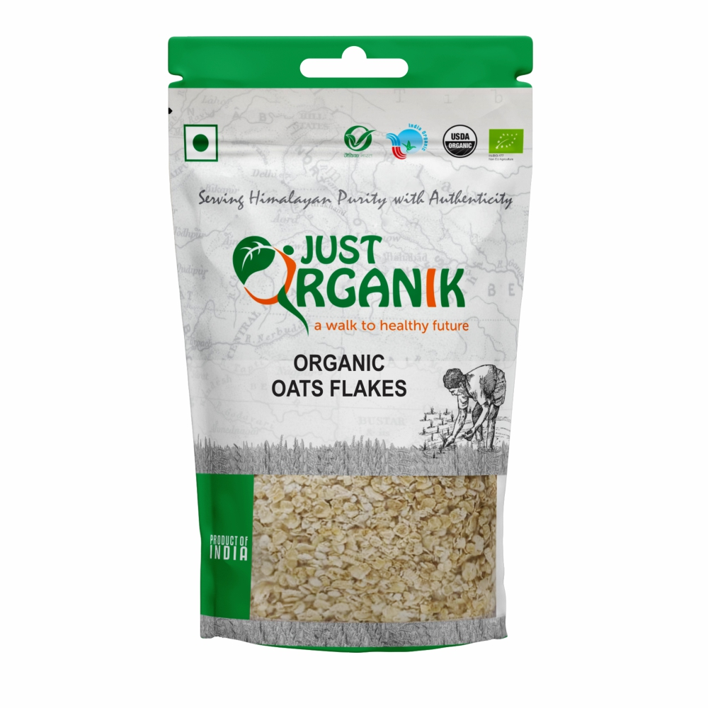 Just Organik Organic Oats Flakes 1kg (pack of 2, 2x500g)