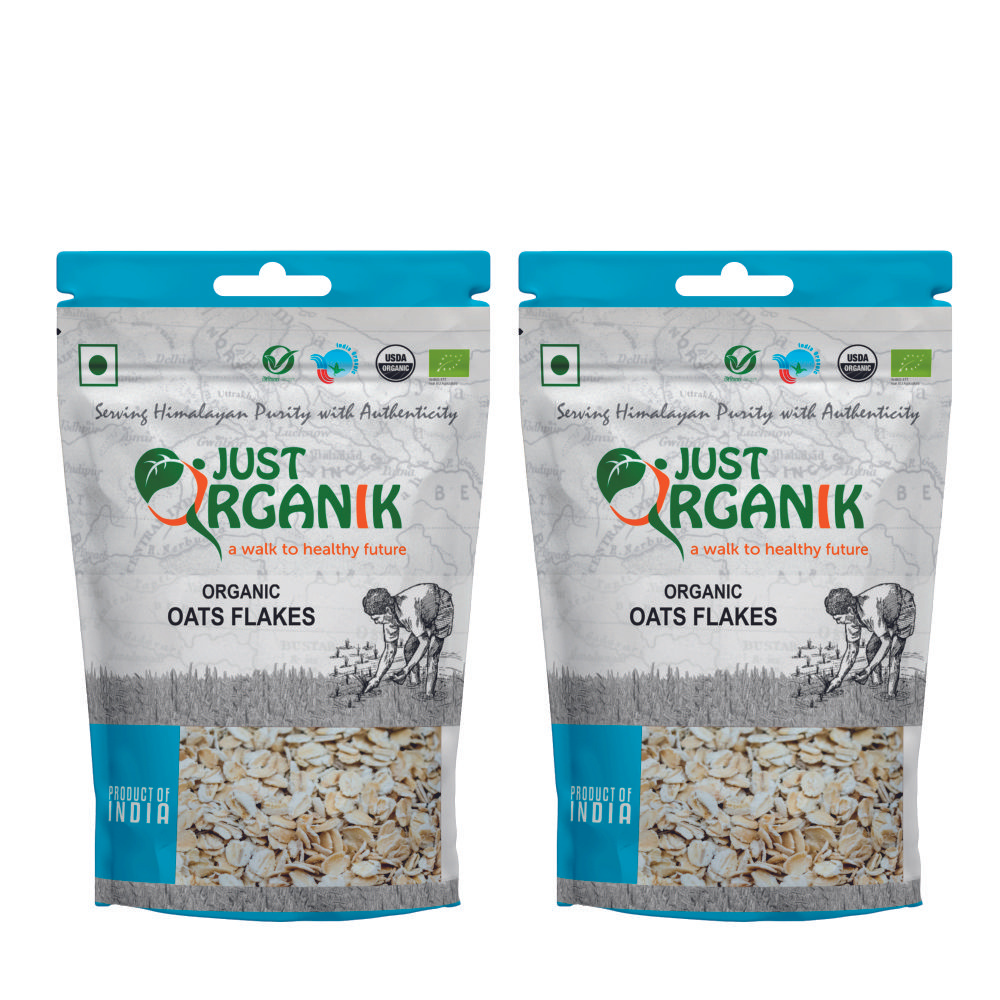 Just Organik Organic Oats Flakes 1kg (pack of 2, 2x500g)