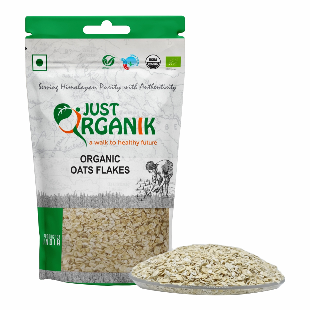 Just Organik Organic Oats Flakes 1kg (pack of 2, 2x500g)