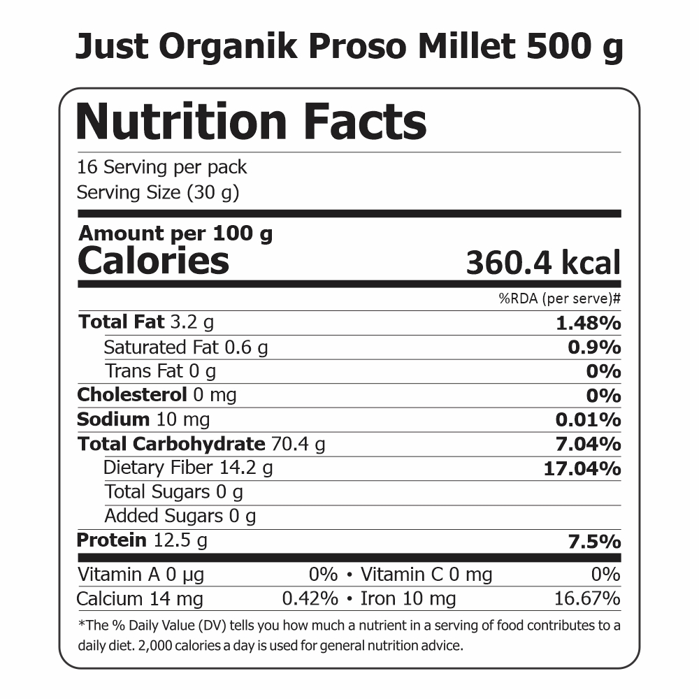 Just Organik Organic Proso Millet 1kg (pack of 2, 2x500g)