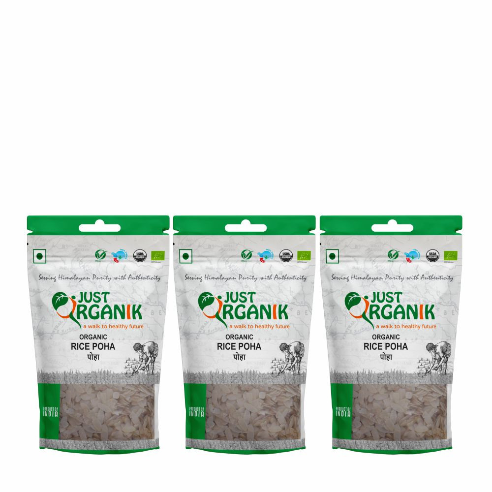 Just Organik Organic Rice Poha 1.5kg(pack of 3, 3x500g)