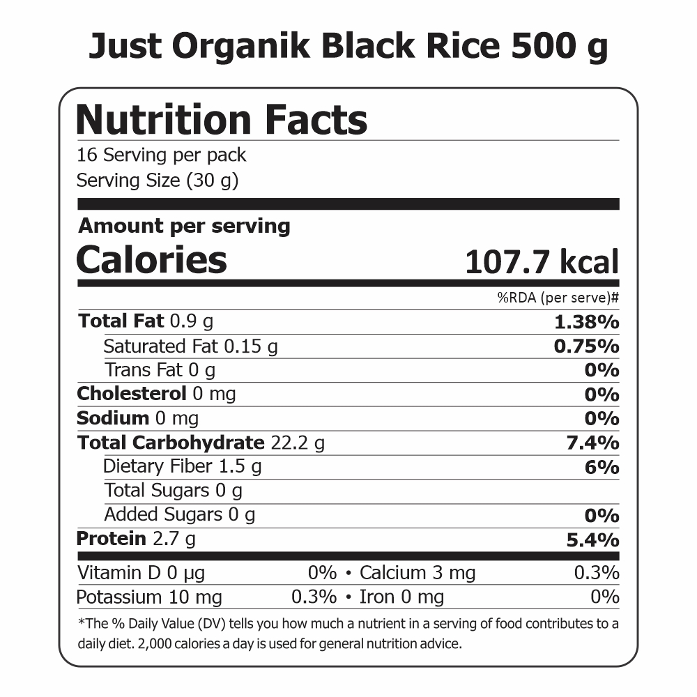 Just Organik Organic Black Rice 1kg(pack of2 ,2x500g)