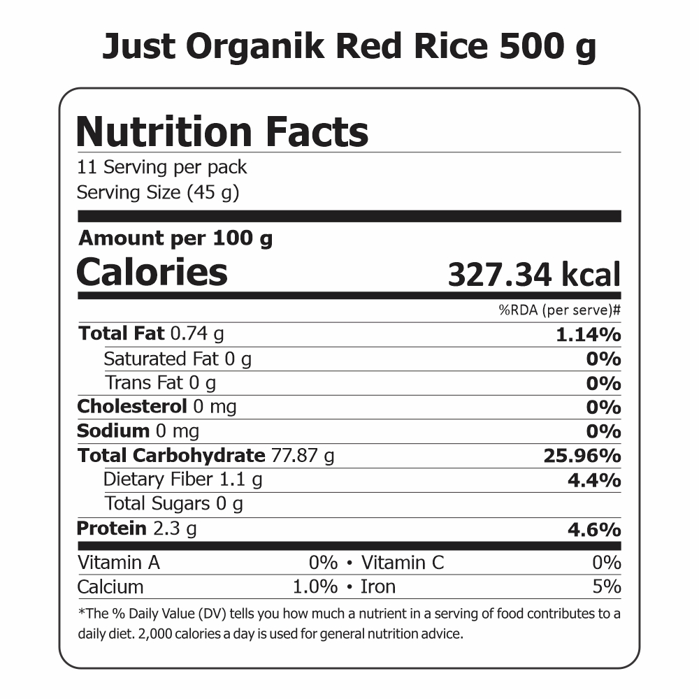 Just Organik Organic Red Rice 1kg(pack of2, 2x500g)