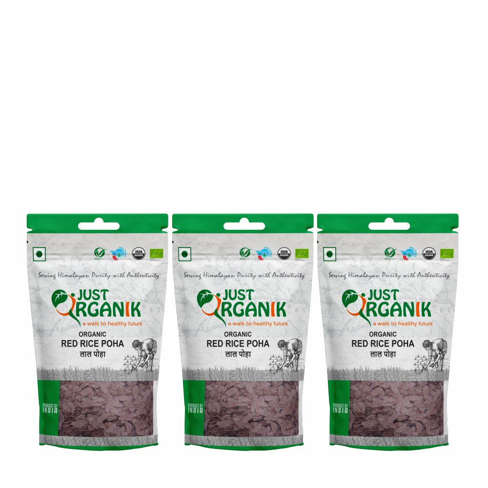 Just Organik Organic Red Rice Poha 1.5kg(pack of 3, 3x500g)