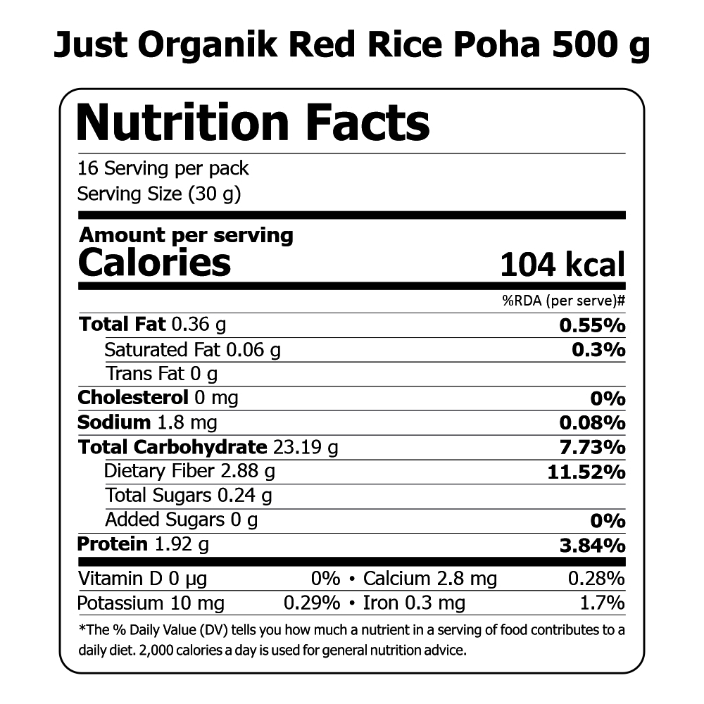 Just Organik Organic Red Rice Poha 1.5kg(pack of 3, 3x500g)