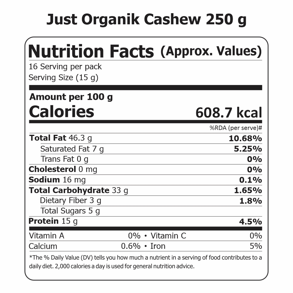 Just Organik Organic Cashew 250g