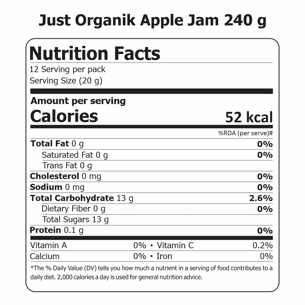 Just Organik Apple Jam 480g (pack of 2, 2x240)
